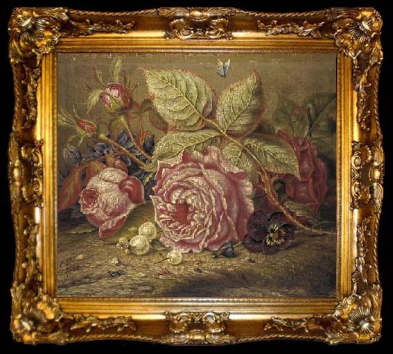 framed  Pierre-Auguste Renoir a pansy and snowberries, ta009-2